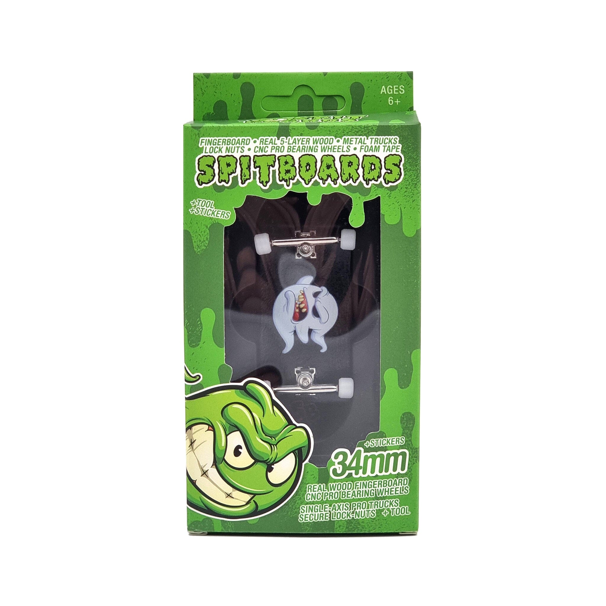 34mm x 96mm Pro Fingerboard Set-Up (Complete) | Real Wood Deck (5-Layers) | Pro Trucks with Lock-Nuts | Polyurethane Pro Wheels | Real Ball Bearings | Ghost 'Charly'  SPITBOARDS