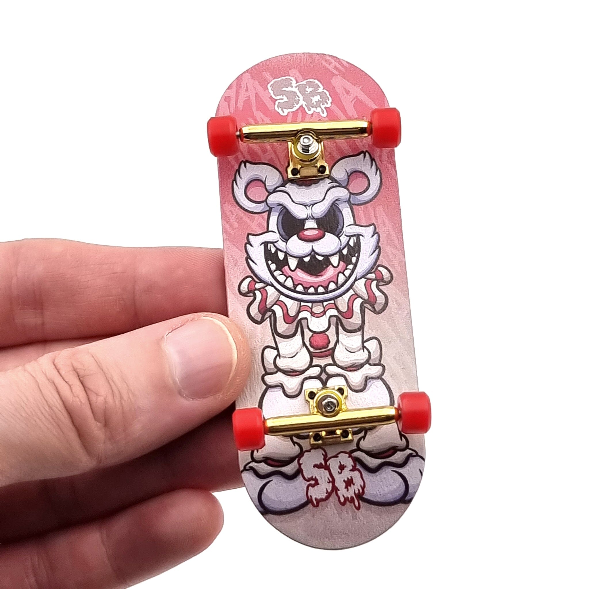 34mm x 96mm Pro Fingerboard Set-Up (Complete) | Real Wood Deck (5-Layers) | Pro Trucks with Lock-Nuts | Polyurethane Pro Wheels | Real Ball Bearings | HAHAHA Clown  SPITBOARDS