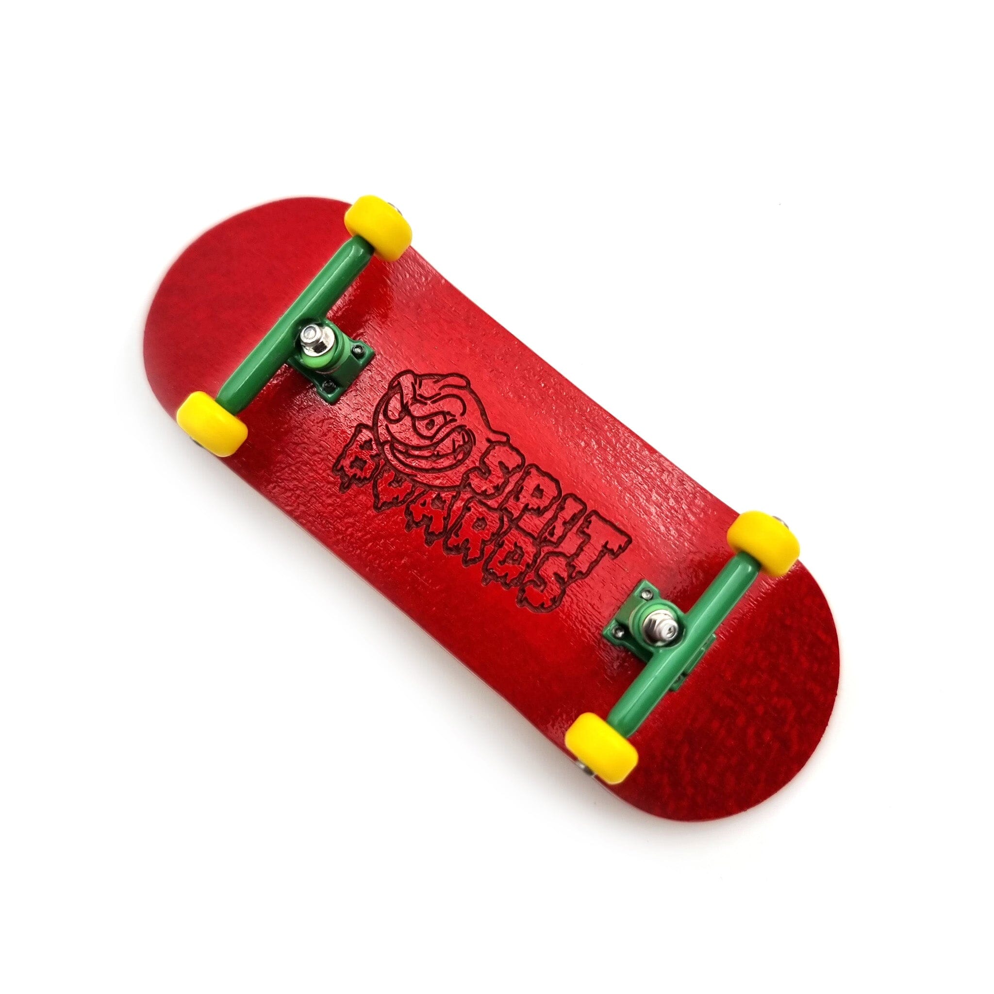 34 mm Fingerboard Complete Wood Pro Set-Up (Pre-Assembled, 5-Layers), Pro Trucks, CNC Bearing Wheels, Foam Grip Tape, (Deck: Orange, Trucks: Yellow, Wheels: Green) 34 mm Pro Fingerboard SPITBOARDS