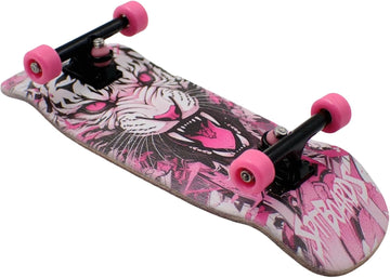 34mm Fingerboard OLDSCHOOL Cruiser Pro Complete Setup, Pre-Assembled 5-Layer Wood, Pro Trucks, Soft Urethane 60D Bearing Wheels, Real-Wear Graphics, Lasered Foam Tape 'Pink Tiger'