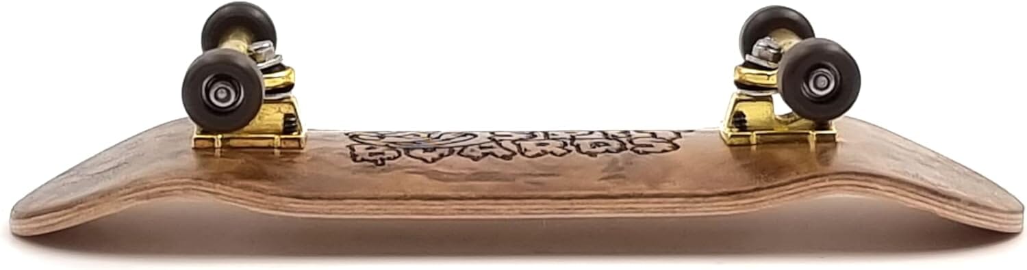 SPITBOARDS 34 mm Fingerboard Complete Wood Pro Set-Up (Pre-Assembled, 5-Layers), Pro Trucks, CNC Bearing Wheels, Foam Grip Tape | Burning Midnight (deck: burl | trucks: gold | wheels: brown) 34 mm Pro Fingerboard