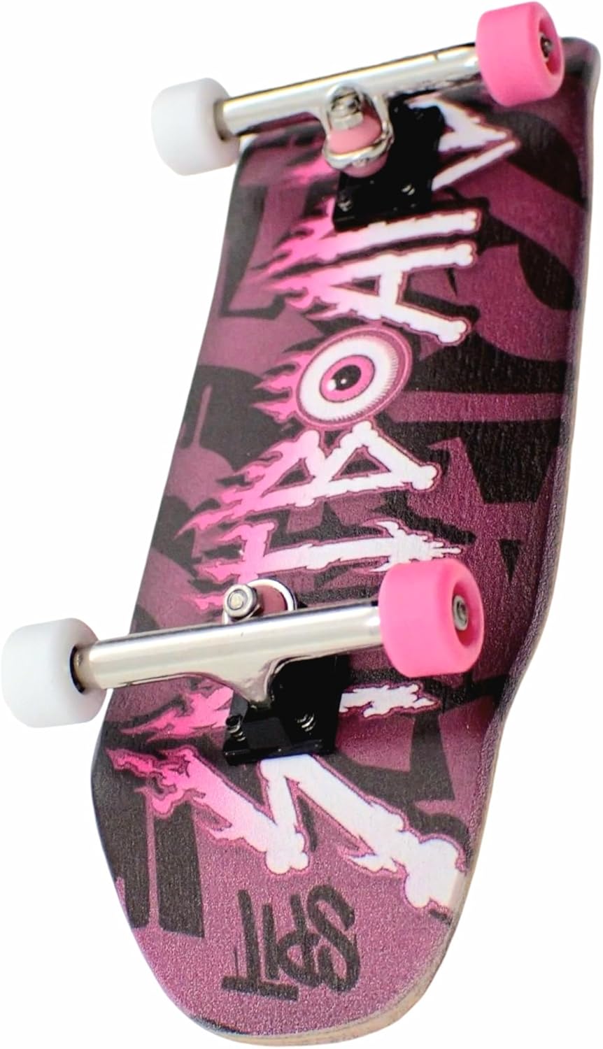 34mm Fingerboard Oldschool Cruiser Pro Complete Setup, Pre-Assembled 5-Layer Wood, Pro Trucks, Soft Urethane 60D Bearing Wheels, Real-Wear Graphics, Lasered Foam Tape 'Pink Eyeball Logo'
