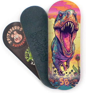 SPITBOARDS 34mm Fingerboard Deck - Real Wood (5-Layers) Classic Popsicle Street Shape - Size: 34 x 96 mm - Single Graphic Deck (Real Wear) - Optimized Concave - T-rex 34 mm Pro Fingerboard