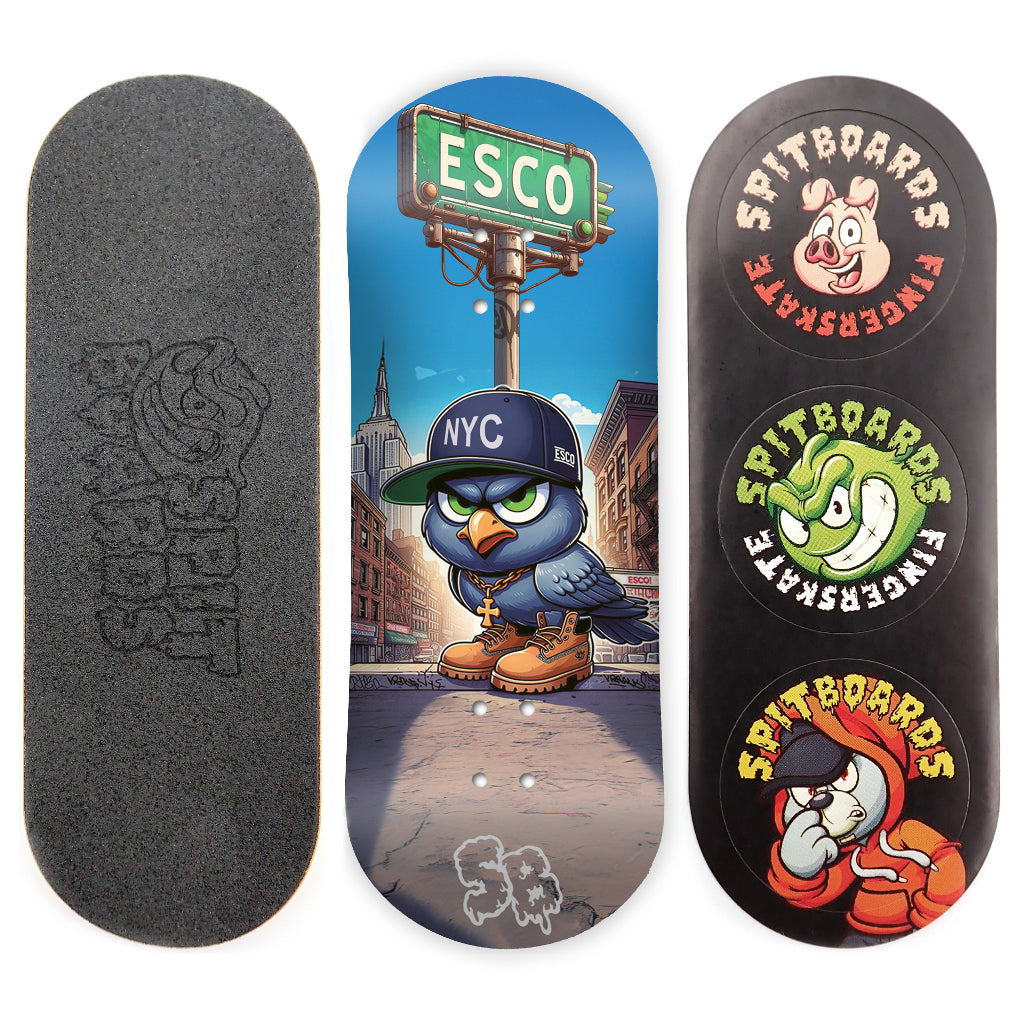 ESCO Pro-Model: Limited 32/34/36mm x 96mm Fingerboard Setup (Real Wear Graphic Deck) - Real Wood (5-Layers) Classic Popsicle Street Shape - Assembled Complete  - Deep or Medium Concave - ESCO