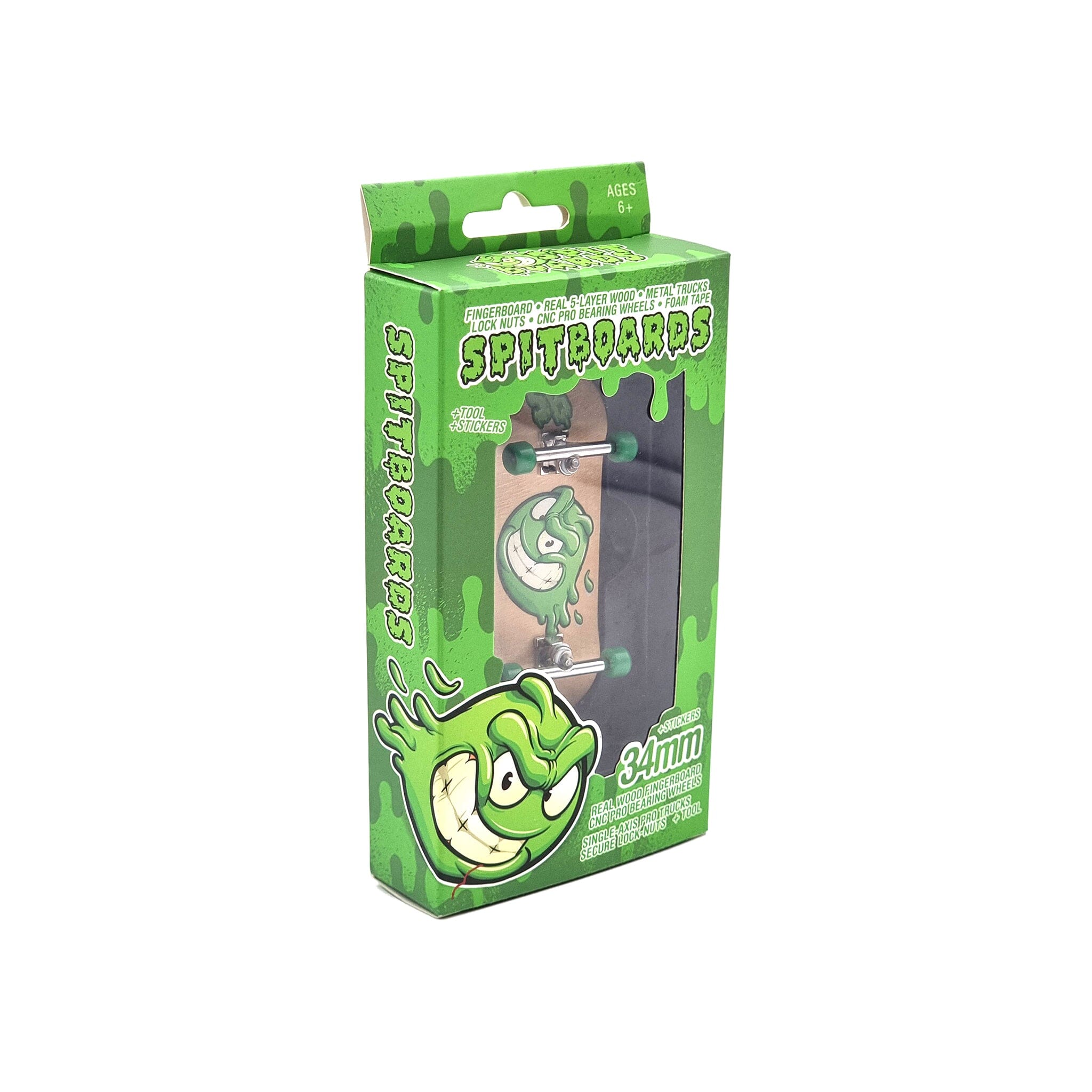 34mm x 96mm Pro Fingerboard Set-Up (Complete) | Real Wood Deck (5-Layers) | Pro Trucks with Lock-Nuts | Polyurethane Pro Wheels | Real Ball Bearings | Slimeball (Wood Version)  SPITBOARDS