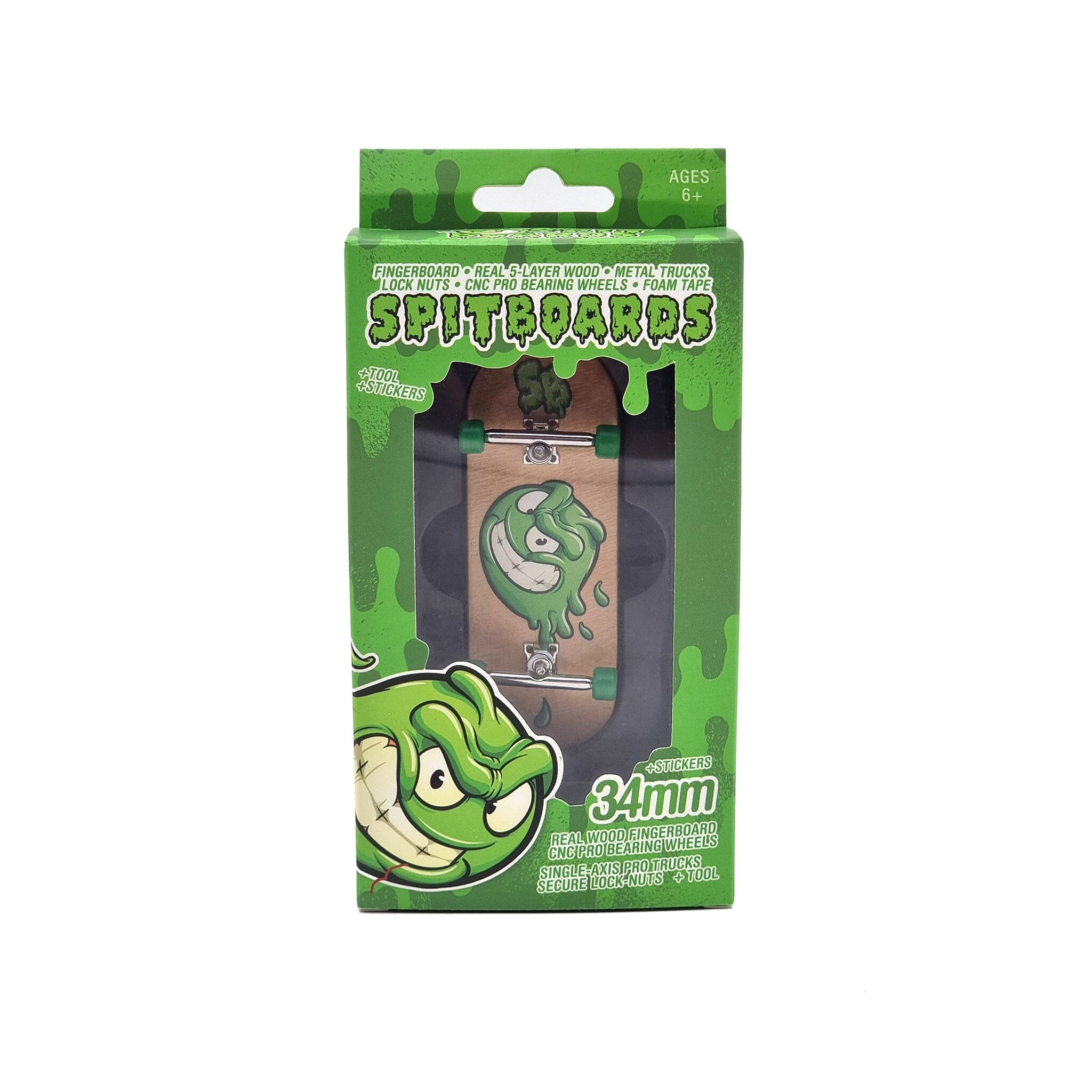 34mm x 96mm Pro Fingerboard Set-Up (Complete) | Real Wood Deck (5-Layers) | Pro Trucks with Lock-Nuts | Polyurethane Pro Wheels | Real Ball Bearings | Slimeball (Wood Version)  SPITBOARDS