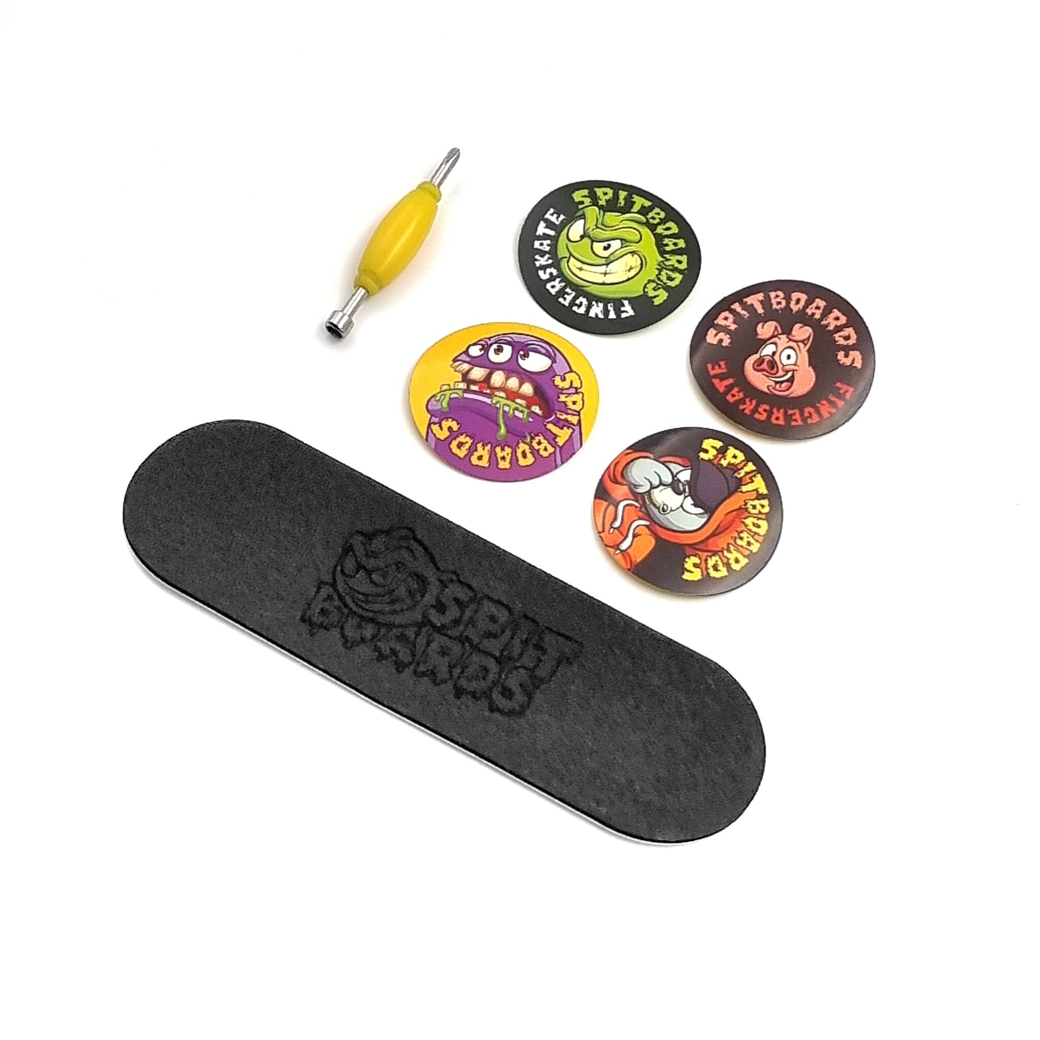 34 mm Fingerboard Complete Wood Pro Set-Up (Pre-Assembled, 5-Layers), Pro Trucks, CNC Bearing Wheels, Foam Grip Tape, (Deck: Orange, Trucks: Yellow, Wheels: Green) 34 mm Pro Fingerboard SPITBOARDS