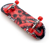 32 x 96 mm Fingerboard Complete Wood Set-Up Assembled, 5-Layers, Silver Trucks with Bushings and Nuts, CNC Bearing Wheels in Transparent-Green, Lasered Grip Tape Red Octoskull