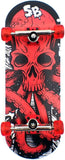 32 x 96 mm Fingerboard Complete Wood Set-Up Assembled, 5-Layers, Silver Trucks with Bushings and Nuts, CNC Bearing Wheels in Transparent-Green, Lasered Grip Tape Red Octoskull