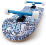 36 x 96 mm Wood Fingerboard Complete Set-Up, Pre Assembled, 5-Layers Wood, Pro Trucks with Lock Nuts, CNC Bearing Wheels, Real Wear Graphics, Lasered Foam Grip Tape, Blue Mummy Skulls