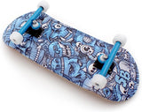 36 x 96 mm Wood Fingerboard Complete Set-Up, Pre Assembled, 5-Layers Wood, Pro Trucks with Lock Nuts, CNC Bearing Wheels, Real Wear Graphics, Lasered Foam Grip Tape, Blue Mummy Skulls