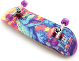 32 x 96 mm Fingerboard Complete Wood Set-Up Assembled, 5-Layers, Silver Trucks with Bushings and Nuts, CNC Bearing Wheels in Transparent-Green, Lasered Grip Tape Sunset Raptor