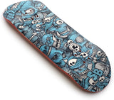 34mm Fingerboard Deck - Real Wood (5-Layers) Classic Popsicle Street Shape - Size: 34 x 96 mm - Single Graphic Deck (Real Wear) - Optimized Concave - Blue Mummy Skulls