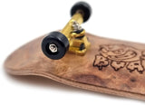 SPITBOARDS 32 mm Fingerboard Complete Real Wood Set-Up (Pre-Assembled, 5-Layers), Trucks with Nuts, Bearing Wheels, Foam Grip Tape, (Deck: Burl, Trucks: Gold, Wheels: Black) 