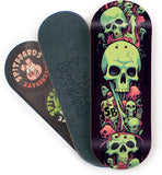 SPITBOARDS 34mm Fingerboard Deck - Real Wood (5-Layers) Classic Popsicle Street Shape - Size: 34 x 96 mm - Single Graphic Deck (Real Wear) - Optimized Concave - Slimey Skulls 34 mm Pro Fingerboard 