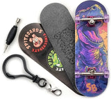 32 x 96 mm Fingerboard Complete Wood Set-Up Assembled, 5-Layers, Silver Trucks with Bushings and Nuts, CNC Bearing Wheels in Transparent-Purple, Lasered Foam Grip Tape Purple T-Rex  SPITBOARDS   