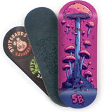 SPITBOARDS 34mm Fingerboard Deck - Real Wood (5-Layers) Classic Popsicle Street Shape - Size: 34 x 96 mm - Single Graphic Deck (Real Wear) - Optimized Concave - Alien Mushrooms 34 mm Pro Fingerboard 