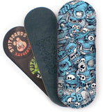 34mm Fingerboard Deck - Real Wood (5-Layers) Classic Popsicle Street Shape - Size: 34 x 96 mm - Single Graphic Deck (Real Wear) - Optimized Concave - Blue Mummy Skulls