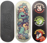 SPITBOARDS 34mm Fingerboard Deck - Real Wood (5-Layers) Classic Popsicle Street Shape - Size: 34 x 96 mm - Single Graphic Deck (Real Wear) - Optimized Concave - Monster Party 34 mm Pro Fingerboard 