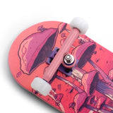 36 x 96 mm Wood Fingerboard Complete Set-Up, Pre Assembled, 5-Layers Wood, Pro Trucks with Lock Nuts, CNC Bearing Wheels, Real Wear Graphics, Lasered Foam Grip Tape, Pink Mushrooms