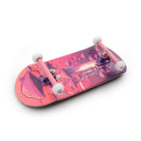 36 x 96 mm Wood Fingerboard Complete Set-Up, Pre Assembled, 5-Layers Wood, Pro Trucks with Lock Nuts, CNC Bearing Wheels, Real Wear Graphics, Lasered Foam Grip Tape, Pink Mushrooms