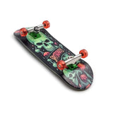 32 x 96 mm Fingerboard Complete Wood Set-Up Assembled, 5-Layers, Silver Trucks with Bushings and Nuts, CNC Bearing Wheels in Transparent-Green, Lasered Grip Tape Orange Green Skull  SPITBOARDS   