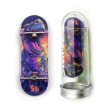 32 x 96 mm Fingerboard Complete Wood Set-Up Assembled, 5-Layers, Silver Trucks with Bushings and Nuts, CNC Bearing Wheels in Transparent-Purple, Lasered Foam Grip Tape Purple T-Rex  SPITBOARDS   