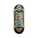 32 x 96 mm Fingerboard Complete Wood Set-Up Assembled, 5-Layers, Silver Trucks with Bushings and Nuts, CNC Bearing Wheels in Transparent Orange, Lasered Foam Grip Tape Cute Monsters  SPITBOARDS   