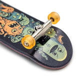 32 x 96 mm Fingerboard Complete Wood Set-Up Assembled, 5-Layers, Silver Trucks with Bushings and Nuts, CNC Bearing Wheels in Transparent Orange, Lasered Foam Grip Tape Cute Monsters  SPITBOARDS   