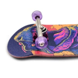 32 x 96 mm Fingerboard Complete Wood Set-Up Assembled, 5-Layers, Silver Trucks with Bushings and Nuts, CNC Bearing Wheels in Transparent-Purple, Lasered Foam Grip Tape Purple T-Rex  SPITBOARDS   