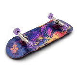 32 x 96 mm Fingerboard Complete Wood Set-Up Assembled, 5-Layers, Silver Trucks with Bushings and Nuts, CNC Bearing Wheels in Transparent-Purple, Lasered Foam Grip Tape Purple T-Rex  SPITBOARDS   