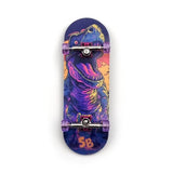 32 x 96 mm Fingerboard Complete Wood Set-Up Assembled, 5-Layers, Silver Trucks with Bushings and Nuts, CNC Bearing Wheels in Transparent-Purple, Lasered Foam Grip Tape Purple T-Rex  SPITBOARDS   